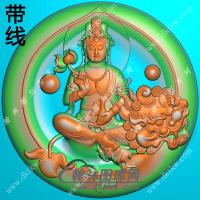 玉雕圆形凹底文殊菩萨挂件带线精雕图（PXF-111)