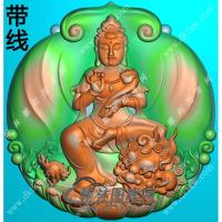 玉雕圆形文殊菩萨挂件带线精雕图（PXF-202)