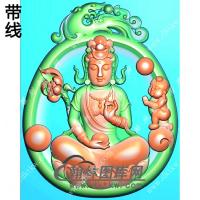 童子坐莲观音挂件带线精雕图（SZ-072)