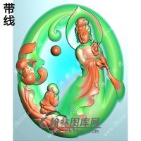 椭圆凹底送子观音挂件带线精雕图（SZ-028)