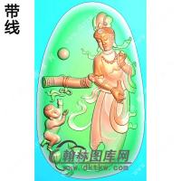 玉雕椭圆站立送子观音挂件带线精雕图（SZ-067)