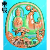 凹底半身山水观音挂件带线精雕图（SGY-280)