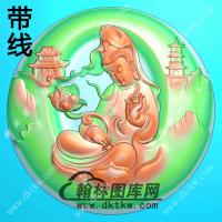 山水荷花观音圆牌带线精雕图（SGY-285)