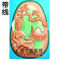 椭圆山水观音挂件带线精雕图（SGY-288)