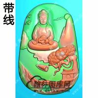 椭圆松树山水观音挂件带线精雕图（SGY-286)