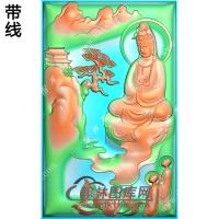 玉雕凹底莲花悟道坐石山水观音挂件带线精雕图（SGY-194)