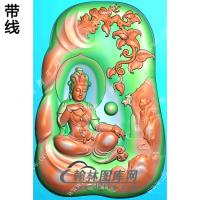 玉雕随形凹底菩提树下自在坐山水观音挂件带线精雕图（SGY-247)