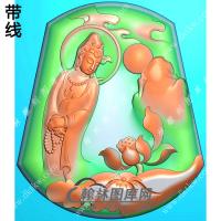 玉雕梯形凹底莲花站立山水观音挂件带线精雕图（SGY-200)