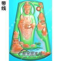 玉雕梯形凹底山水站立观音挂件带线精雕图（SGY-204)