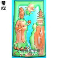 玉雕梯形凹底手持如意站莲山水观音挂件带线精雕图（SGY-206)