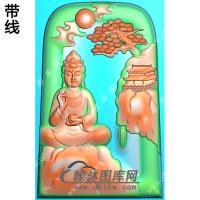 玉雕梯形凹底手托香炉坐山水观音挂件带线精雕图（SGY-211)