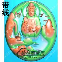 玉雕椭圆凹底山水半身观音挂件带线精雕图（SGY-316)