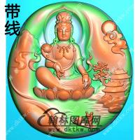 玉雕椭圆手持如意坐莲山水观音挂件带线精雕图（SGY-317)