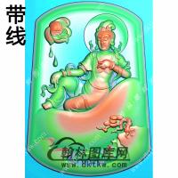 自在坐山水观音挂件带线精雕图（SGY-281)