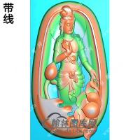 椭圆凹底莲花站立观音挂件带线精雕图（OGY-392)