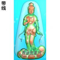 玉雕水滴形凹底站莲观音挂件带线精雕图（OGY-366)