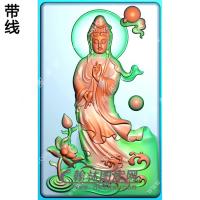 玉雕水浪莲花手持净瓶站立观音挂件带线精雕图（OGY-334)