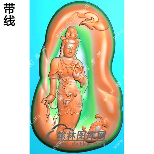 玉雕随形凹底莲花凤凰头站立观音挂件带线精雕图（OGY-339)