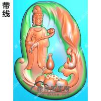 玉雕随形莲花悟道站立观音挂件带线精雕图（OGY-395)