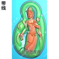 玉雕随形手持莲花站立观音挂件带线精雕图（OGY-343)
