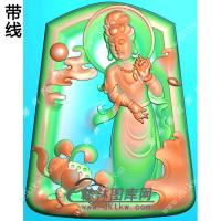 玉雕梯形凹底莲花站立观音挂件带线精雕图（OGY-350)