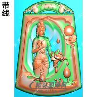 玉雕梯形凹底双龙牌头悟道手持莲花站立观音挂件带线精雕图（OGY-411)