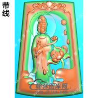 玉雕梯形凹底洋花牌头莲花站观音挂件带线精雕图（OGY-403)