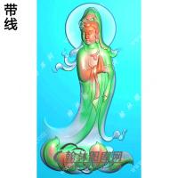 玉雕站莲台观音挂件带线精雕图（OGY-313)