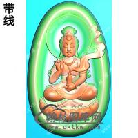 椭圆凹底抱瓶坐莲观音挂件精雕图（LGY-101)
