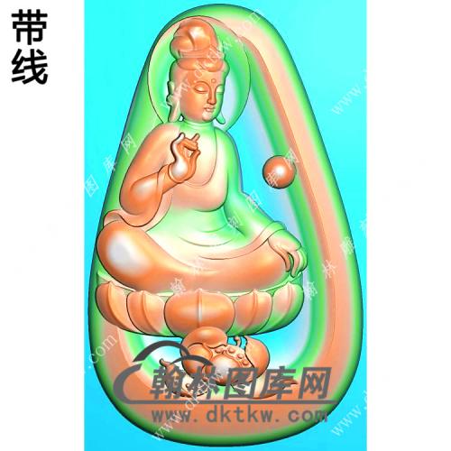 玉雕莲花坐莲观音挂件带线精雕图（LGY-109)