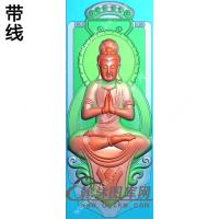 玉雕双手合十坐观音竖牌挂件带线精雕图（ZGY-507)