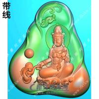 玉雕随形凤凰头手持如意手捏佛珠坐云观音挂件带线精雕图（ZGY-530)
