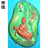 玉雕随形卷轴莲花自在坐观音挂件带线精雕图（ZGY-497)
