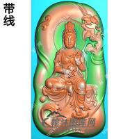 玉雕随形浪花菩提树枝手持莲花脚踩莲花坐观音挂件带线精雕图（ZGY-537)