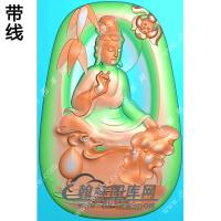 玉雕梯形凹底莲花竹子荷叶坐观音挂件带线精雕图（ZGY-595)