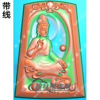 玉雕梯形凹底洋花牌头莲花坐观音挂件带线精雕图（ZGY-593)