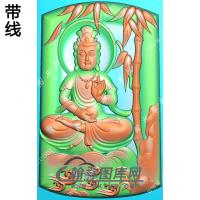 玉雕梯形凹底竹子浪花坐观音挂件带线精雕图（ZGY-633)
