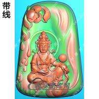 玉雕梯形莲花坐观音挂件带线精雕图（ZGY-582)
