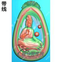 玉雕椭圆凹底洋花牌头坐观音挂件带线精雕图（ZGY-590)