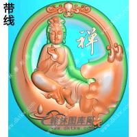 玉雕椭圆凹底洋花牌头禅字香炉悟道自在坐观音挂件带线精雕图（ZGY-555)