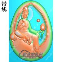 玉雕椭圆凹底自在坐观音挂件带线精雕图（ZGY-559)