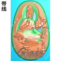 玉雕椭圆莲花侧坐观音挂件带线精雕图（ZGY-598)