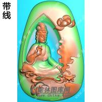 玉雕椭圆莲花香炉悟道坐观音挂件带线精雕图（ZGY-467)