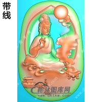 玉雕椭圆香炉侧坐观音挂件带线精雕图（ZGY-473)