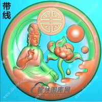 玉雕圆形凹底寿字莲花坐观音挂件带线精雕图（ZGY-465)