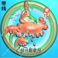 玉雕圆形凹底坐浪花观音挂件带线精雕图（ZGY-589)