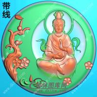 玉雕圆形梅花手托佛珠坐观音挂件带线精雕图（ZGY-493)