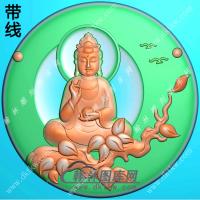 玉雕圆形手托香炉坐菩提树枝观音挂件带线精雕图（ZGY-492)