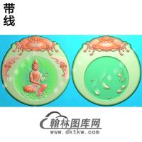 玉雕圆形双面伞盖牌头荷花鱼蝙蝠坐云观音挂件带线精雕图（ZGY-636)