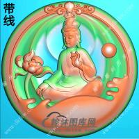圆形凹底莲花坐观音挂件带线精雕图（ZGY-458)